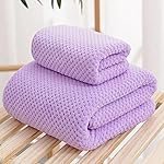 LINEAR Microfiber Bath Towel & Hand Towel Set/Microfiber Towels for Bath Large Size/Towel for Bath/Bath Towel for Men and Women/300 GSM (140 cms * 70 cms) (Purple)