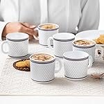 Larah by BOROSIL Premia Series Starlight 6 pc Opalware Tea/Coffee Mug Set (180 ml Each) | Embossed Design, Microwave & Dishwasher Safe | Crockery Set Ideal for Daily Use & Gifting, White