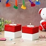 eCraftIndia Square Shape Wooden Tea Light Candle Holders(Red White, Set of 2) | Tea Light Holders for Home Decoration | T Light Candle Holders | Valentine’s Day Decoration Items | Valentine Day Gifts