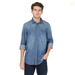 Lee Men's Solid Blue Shirt (Regular)