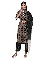 Vbuyz Women’s Cotton Blend Printed Straight Stitched Kurta Pant with Dupatta (VF-KU-1949-SKD-38_Black_Medium)
