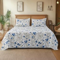 Cortina 100% Cotton 144 TC Double Bedsheet for Bed with Pillow Covers