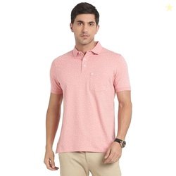 Turtle Men Cotton Stretch Light Pink Printed Slim Fit Polo Tshirt