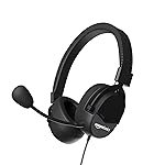 amazon basics USB Gaming Wired On-Ear Headphones with Detachable Mic, with Blue LED, Windows Software, Simulated 7.1 Surround Sound, 2.4 Meter Braided Cable Flexible Padded Ear Cushions(Black)