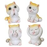 Cortina 4 Pcs White Yellow Cute cat Miniature Figurines Showpiece for Him/Her, Home Decor, Table, Car Dashboard, Bedroom,Cake Decoration Items | Birthday Return Gift, Festive Decor (Multicolor)