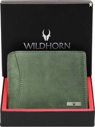 WILDHORN Men Casual Green Genuine Leather RFID Wallet