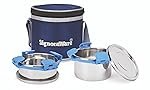 SignoraWare 500ml+350ml All Steel Executive Small Lunch Box with Bag, Food Grade BPA Free, Leak Proof and Air Tight Stainless Steel Containers, Compact and Sleek Tiffin Box (Set of 2 Blue)