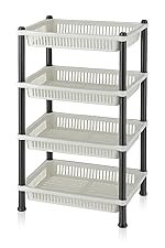 FABLE 4 Tyre Multipurpose Basket Stand Rack For Fruit And Vegetable(4 Racks, Black & White,Plastic)