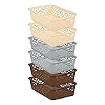 RATAN PLASTICWARE Diana Tray Rectangular-Medium (Pack of 6) Plastic Storage for Desk Basket/Organizers for Stationery, Jewellery, Tools,Kitchen, Office-Lt Brown / Daiso Grey / Twist Beige