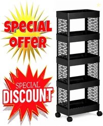 leros 5 Layer Black Tier Rolling Storage Kitchen Storage Organize...mo