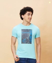 BEING HUMAN Light Blue Regular Fit Men's Short Sleeves T-Shirt by B...