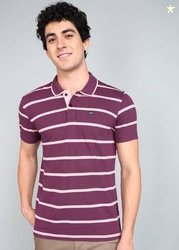 Arrow Sport Men Striped Polo Neck Cotton Blend Purple T-Shirt