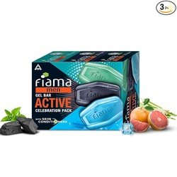 Fiama Men Gel Bar Active Celebration Pack with 3 Unique Gel Bars, 375g