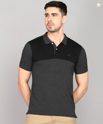 Allen Solly Men Colorblock Polo Neck Pure Cotton Grey T-Shirt
