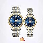 MINI @ MAXX Unisex Adult Couple Watch Set His & Her Matching Watches with Luxury Diamond Accents-Two-Tone Silver Strap,Blue Dial Valentine’s Day Stainless Steel Original Quartz Watch Lovers Set