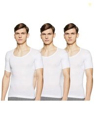 Rupa Jon Half Sleeves Vest for Men, 100% Cotton, Round Neck, White, Pa
