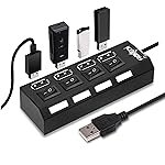 Frontech 4-Port USB Hub with Individual On/Off Switches, LED Indicators, 40 cm Cable, Optional Power Input Port, Plug-and-Play Multi-Device Connectivity, Backed with 1 Year Warranty