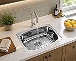 Stainless Steel Kitchen Sink 18×16 Inch | Single Bowl Sink for Kitchen | With Stainless Steel Waste Coupling & PVC Drain Pipe | Rust Proof & Heavy Duty