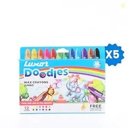 Luxor Doodles Jumbo Wax Crayons 12's, Pack of 5