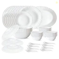 Larah by Borosil Plain White Silk Series Opalware Dinner Set | 47 Piec