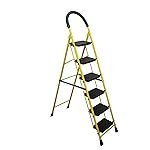 BonKaso Mild Steel Multipurpose Climb Swift 6-Step Foldable Ladder with Safety Clutch Lock, Load Capacity Upto 120kg â Anti-Slip Designed for Indoor & Outdoor Use – (Yellow & Black)