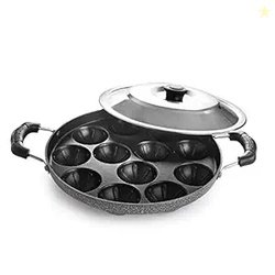CELLO Non-Stick 12 Cavity Appam Patra with Dual Side Handles & Stainle