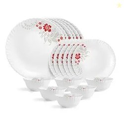 CELLO Scarlet Bliss Dazzle Series Opalware Dinner Set of 18 Pieces for