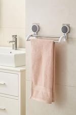 Xmart India Self-Adhesive Double Towel Bar for Bathroom No Drill Wall Mounted Towel Rack with Stainless Steel Rods & Plastic Holders Bathroom Organiser Without Drill for Bathroom, Kitchen(10.5 Inch)