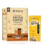Bevzilla Everyday Protein Coffee Sachets & Rechargeable Frother | Assorted 4 Flavour | 5 g Protein per Serve | 16 Sachets Pack | 3-Speed Electric Frother with Type-C Fast Charging