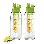MILTON Infuser Plastic Water Bottle, 1 Litre Each, Set of 2, Green, Food Grade, Reusable, BPA Free, Recyclable, Leak Proof, Detox, Fruit Infuser