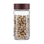 CELLO Modustack Glassy Storage Jars For Kitchen 1000ml Maroon | Freezer & Fridge Safe Airtight Stackable Leadfree Toughened Glass Kitchen Storage Container For Beans, Whole Grains, Spices & Dry Fruits
