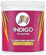 Indigo Exterior Sheen Emulsion Gold Series | Premium Exterior Sheen Paint | Weather & UV Resistant | Low Moisture Absorption | 10 L Black