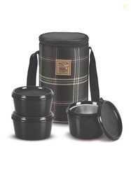 Milton Black Lofty Tiffin 3 Microwave Safe Inner Steel Containers With