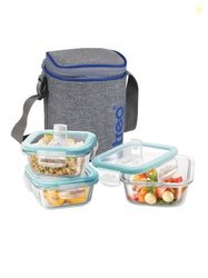 Treo Transparent & Grey All Fresh Square 3Pcs Glass Lunch Containers W