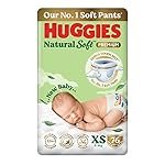 Huggies Natural Soft Premium Baby Diaper Pants, Our No.1 Soft Pants, New Born/Extra Small (XS) Size (0-5 Kgs), Pack of 76 | Cloud Softness All over with India’s 1st Cloud Touch BeltTM