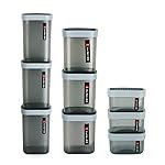 CELLO Clarion Square Storage Containers with Lid, Set of 9 Pcs (500ml, 1000ml, 2200ml) X 3, Grey | BPA Free PET Body, Air Tight & Stackable | Multipurpose Transparent Storage Containers For Kitchen