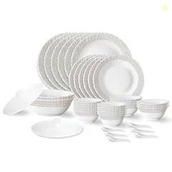 Larah by Borosil Waltz Fluted Series Opalware Dinner Set | 40 Pieces f