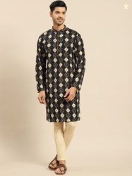 Amodh by Kisah Men Black Ethnic Motifs Flared Sleeves Thread Work Dobb