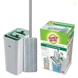 Scotch-Brite Plastic Hands-Free Microfiber Flat Mop with Compact Bucke