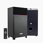 Boombox Tower Speaker with Wireless Mic, 80 W, LED Lights, FM Radio, USB, AUX, Bluetooth, Karaoke, Remote Control (Black)