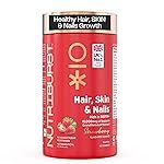 Nutriburst Biotin Gummies for Healthy Hair, Skin & Nails Growth | With High Potency 10000 mcg of Sesbania Extract Natural Biotin,Folic Acid & Multivitamins, No-Added Sugar, Strawberry Flavor|60 Gummy