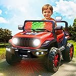 Kidsmate Power Ride Big Battery Operated Car for Kids with LED Lights,Ride On Jeep,4 Wheel Electric Car with Remote & 12V Rechargeable Battery, Perfect Riding Toy for Boys & Girls Ages 3-8 Yr (Red)