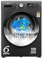 Whirlpool 7 Kg 5 Star Inverter Front Load Washing Machine with In-Built Heater (SUPREME CARE 7012 -E, Midnight Grey, 100+ Tough Stains, Steam Technology, 2025 Model)