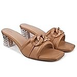 Women’s Slip On-On Heeled Sandals with Transparent Block Heels & Decorative Chain Strap Signora103| Fashionable Summer Slides Trendy Chain Strap Signora103