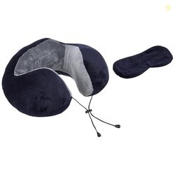 Amazon Basics Premium Travel Neck Pillow + Sleeping Eye Mask Combo wit