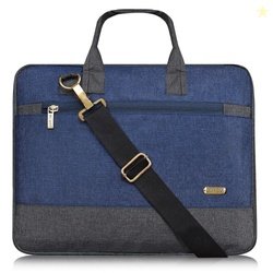 LOREM Blue & Grey Faux Leather 10L Laptop Messenger Bag for Men & Wome
