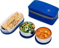 Flipkart SmartBuy Steel Luncbox Blue 3 Containers Stainless Steel...mo