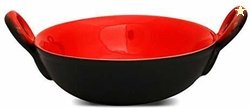 caffeine Ceramic Handmade Matte Black & Red Kadhai 16 cm diameter...mo