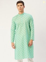 Jompers Men Printed Cotton Blend Straight Kurta (Green)