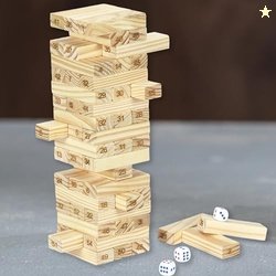 ToyMagic Wooden Numbered Tumbling Tower Game|51 Pcs 4 Dice Building Bl